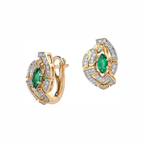 Серьги из комбинированного золота 585 пробы с изумрудами и бриллиантами 01С6614237ЖY-1