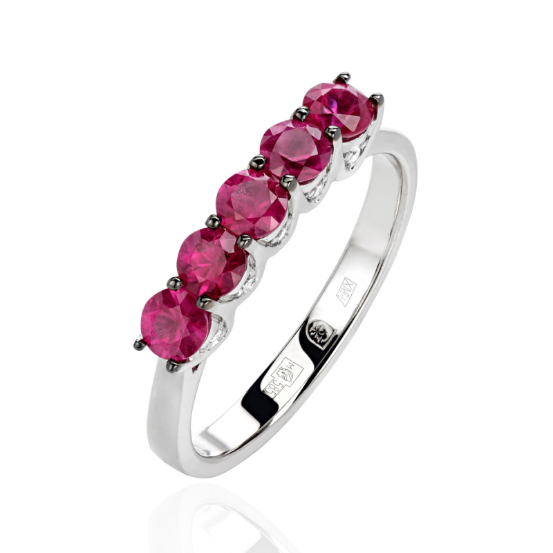 Кольцо из белого золота 585 пробы с рубинами и бриллиантами 01К6213382-2