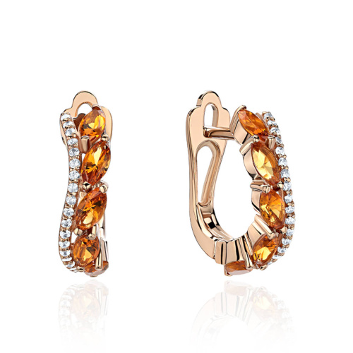 Серьги из красного золота 585 пробы с цитринами и фианитами 01С3113968-1