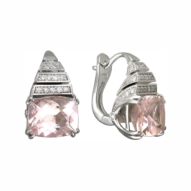 Серьги из белого золота 750 пробы с морганитами и бриллиантами 01С6714020-3