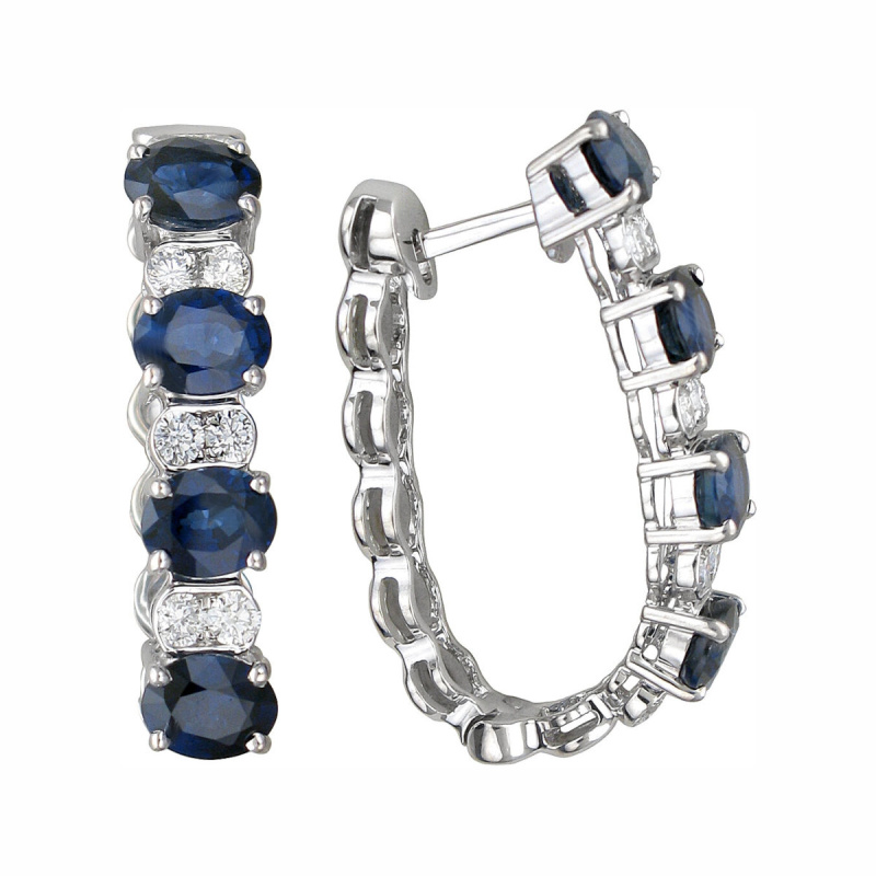Серьги из белого золота 585 пробы с сапфирами и бриллиантами 01С6213042-1