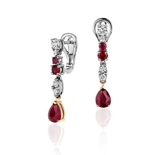 Серьги из комбинированного золота 750 пробы с рубинами и бриллиантами 01С6815080-2