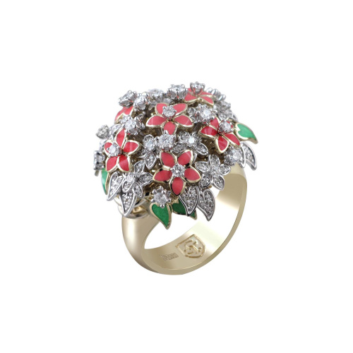 Кольцо из комбинированного золота 585 пробы с бриллиантами и эмалью 01К6612163ЭЖ