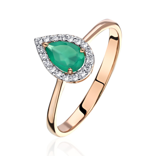 Кольцо из красного золота 585 пробы с фианитами и агатом 01К4112076Р-1