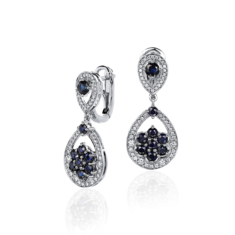 Серьги из белого золота 585 пробы с сапфирами и бриллиантами 01С6213731-1