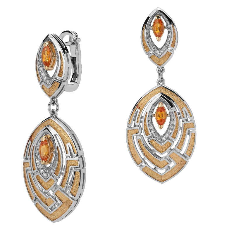 Серьги из комбинированного золота 585 пробы с сапфирами и бриллиантами 01С6613141Ж-1 Серьги из комбинированного золота 585 пробы с сапфирами и бриллиантами 01С6613141Ж-1