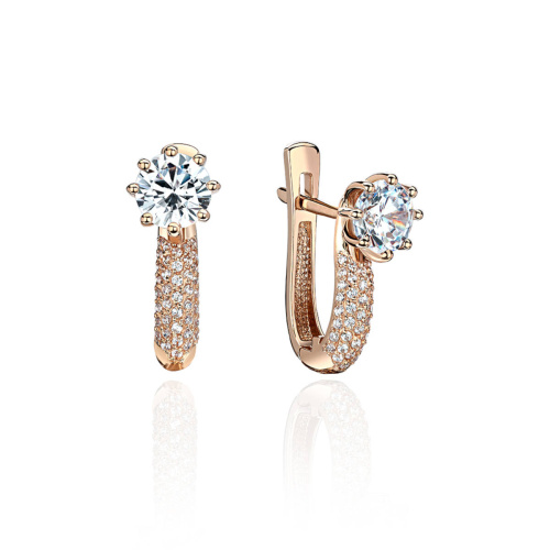 Серьги из красного золота 585 пробы с фианитами 01С114877