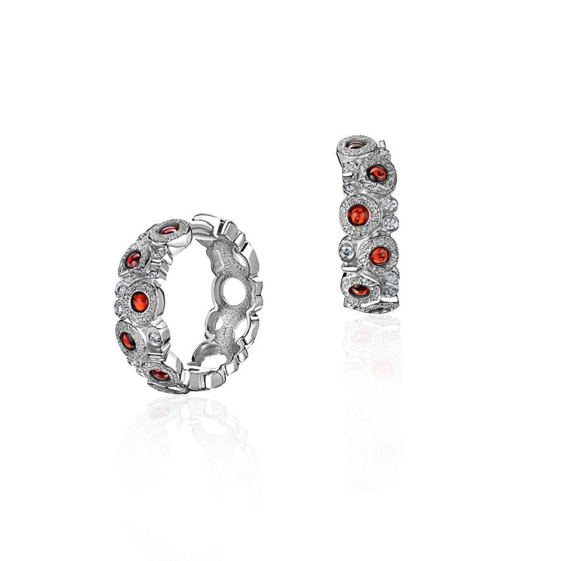 Серьги из белого золота 585 пробы с гранатами и бриллиантами 01С6215206-5