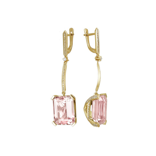 Серьги из желтого золота 585 пробы с кварцем и бриллиантами 01С6331035-5