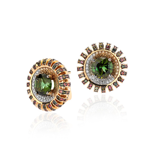 Серьги из желтого золота 585 пробы с турмалинами и бриллиантами 01С6312261-3