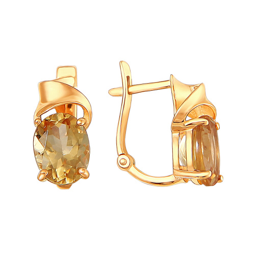 Серьги из красного золота 585 пробы с цитрином 01С3112245-5