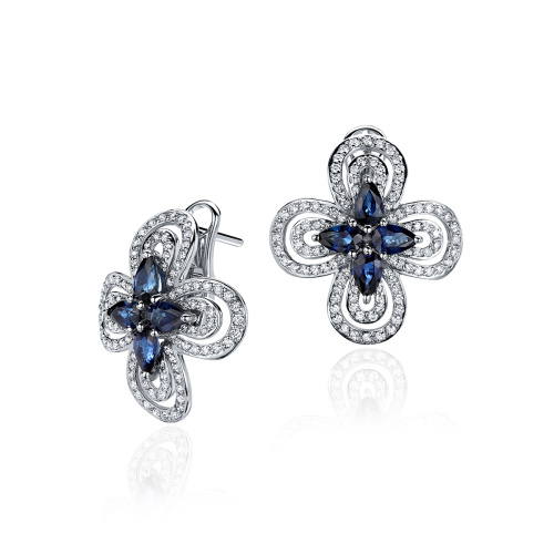 Серьги из белого золота 585 пробы с сапфирами и бриллиантами 01С624949-1
