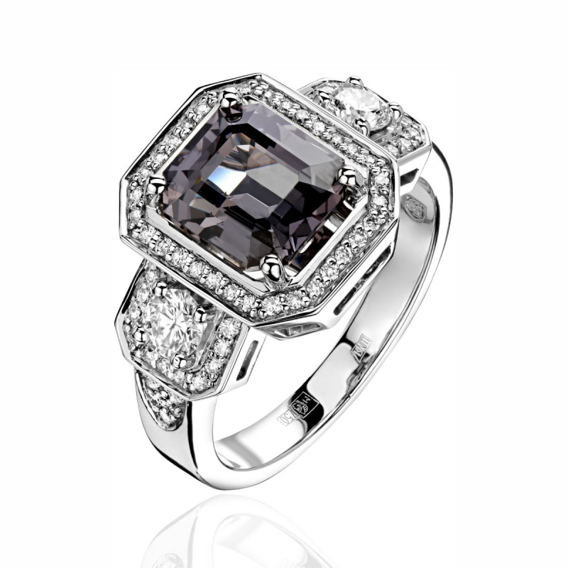 Кольцо из белого золота 750 пробы с бриллиантами и шпинелью 01К6713985-1