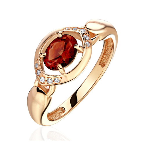 Кольцо из красного золота 585 пробы с гранатом и фианитами 01К3116450-2