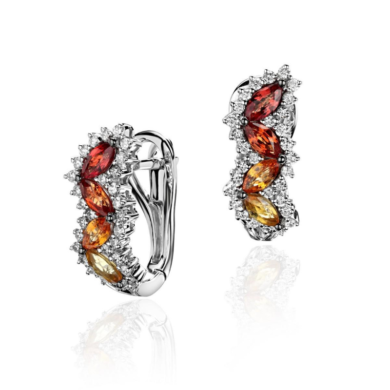 Серьги из белого золота 585 пробы с бриллиантами и сапфирами 01С6213217-6