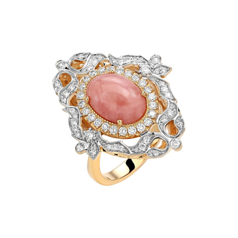 Кольцо из желтого золота 750 пробы с опалом и бриллиантами 01К647158-1 Кольцо из желтого золота 750 пробы с опалом и бриллиантами 01К647158-1