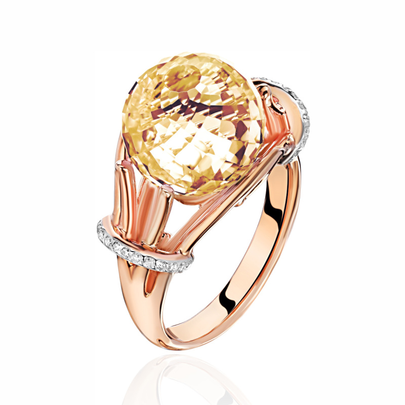 Кольцо из красного золота 585 пробы с цитрином и бриллиантами 01К6110164-3