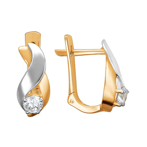 Серьги из двух цветов золота 585 пробы с фианитами 01С1113406Р