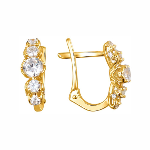 Серьги из желтого золота 585 пробы с фианитами 01С1313107