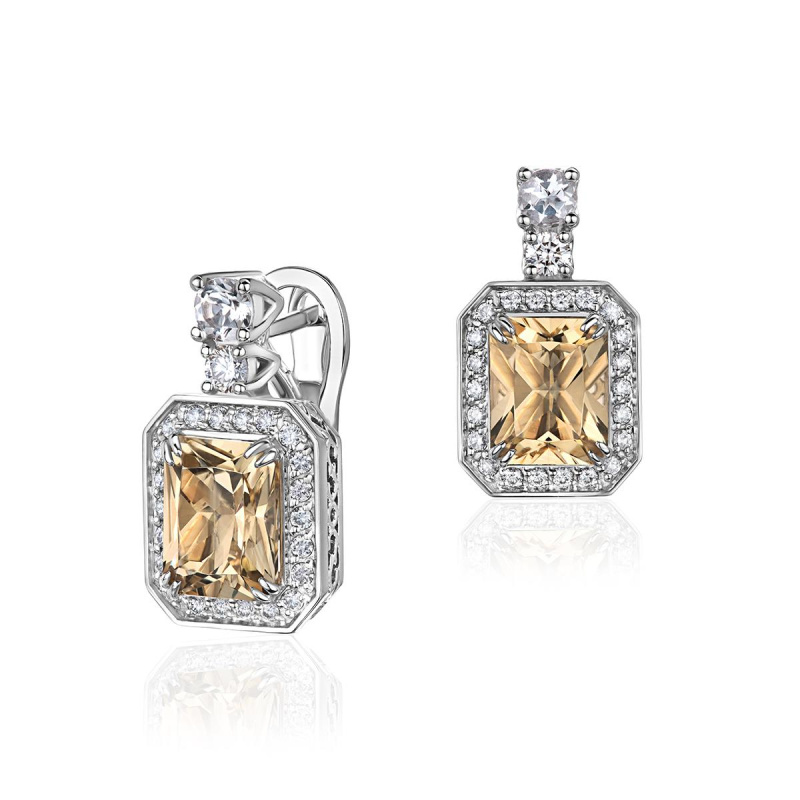 Серьги из белого золота 585 пробы с гелиодорами и бриллиантами 01С6214619-1