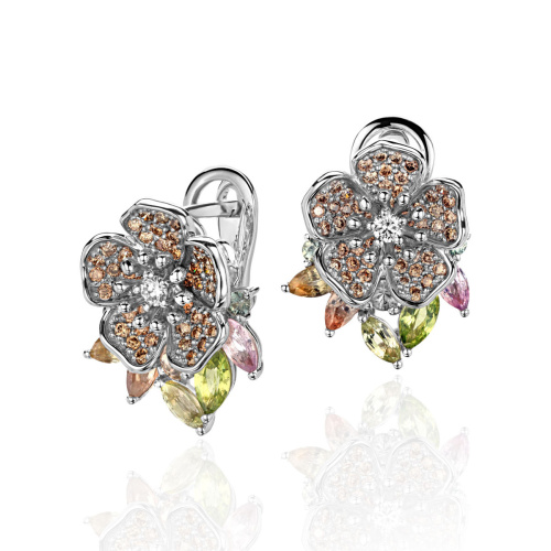 Серьги из белого золота 585 пробы с бриллиантами и сапфирами 01С6214574-2