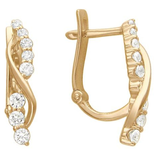 Серьги из красного золота 585 пробы с фианитами 01С116644