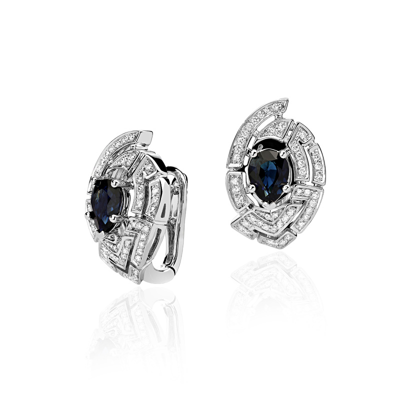 Серьги из белого золота 585 пробы с сапфирами и бриллиантами 01С6213136-3