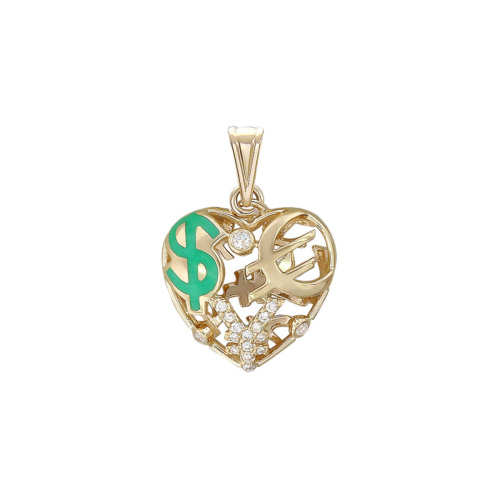 Подвеска "Сердце" из желтого золота 585 пробы с бриллиантами и эмалью 01П631757Э