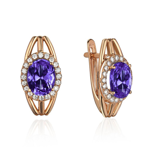 Серьги из красного золота 585 пробы с аметистами и фианитами 01С3116527-4