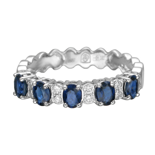 Кольцо из белого золота 585 пробы с бриллиантами и сапфирами 01К6214143-1