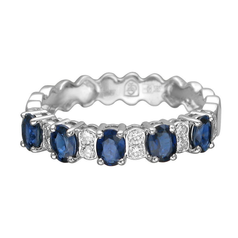 Кольцо из белого золота 585 пробы с бриллиантами и сапфирами 01К6213043-1