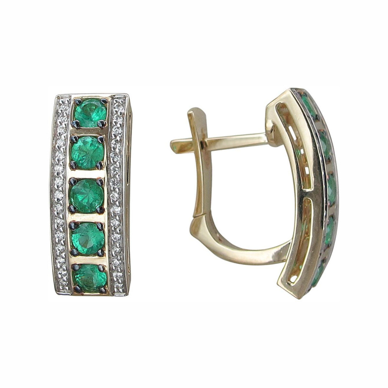 Серьги из желтого золота 585 пробы с изумрудами и бриллиантами 01С6313440-3