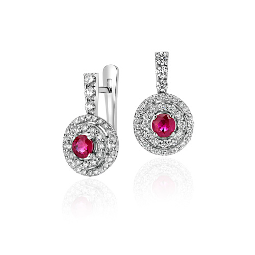 Серьги из белого золота 585 пробы с рубинами и бриллиантами 01С625361-3