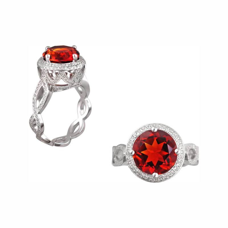 Кольцо из белого золота 750 пробы с цитрином и бриллиантами 01К676926-4