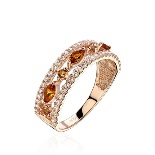 Кольцо из красного золота 585 пробы с цитринами и с цитринами и фианитами 01К3113962-2
