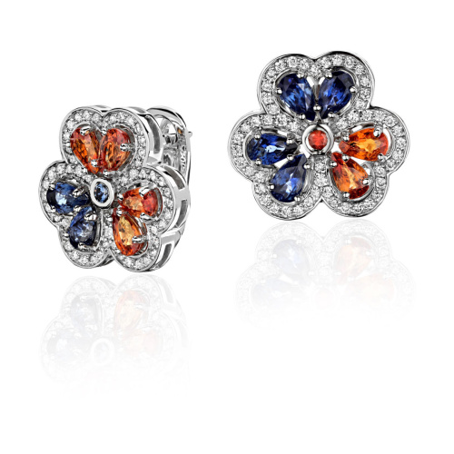 Серьги из белого золота 585 пробы с бриллиантами и сапфирами 01С6214093-6