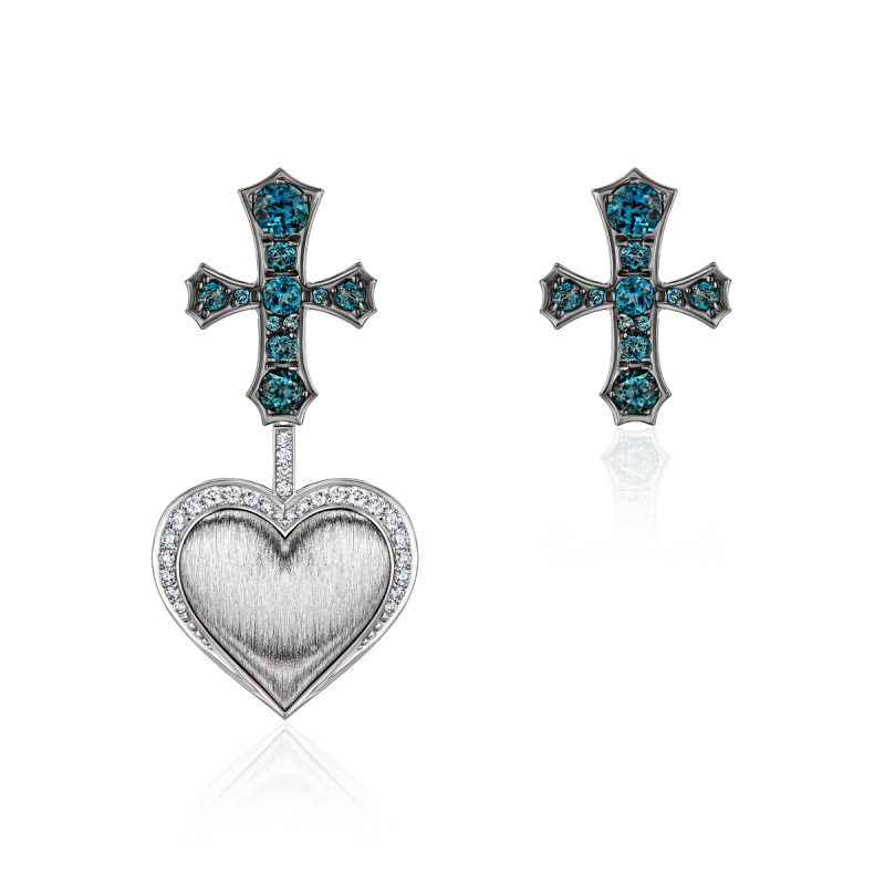 Серьги из белого золота 585 пробы 01С6215934ЧР-2