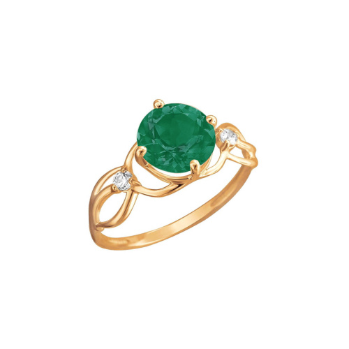 Кольцо из красного золота 585 пробы с зеленым агатом и фианитами 01К4112178-1 Кольцо из красного золота 585 пробы с зеленым агатом и фианитами 01К4112178-1