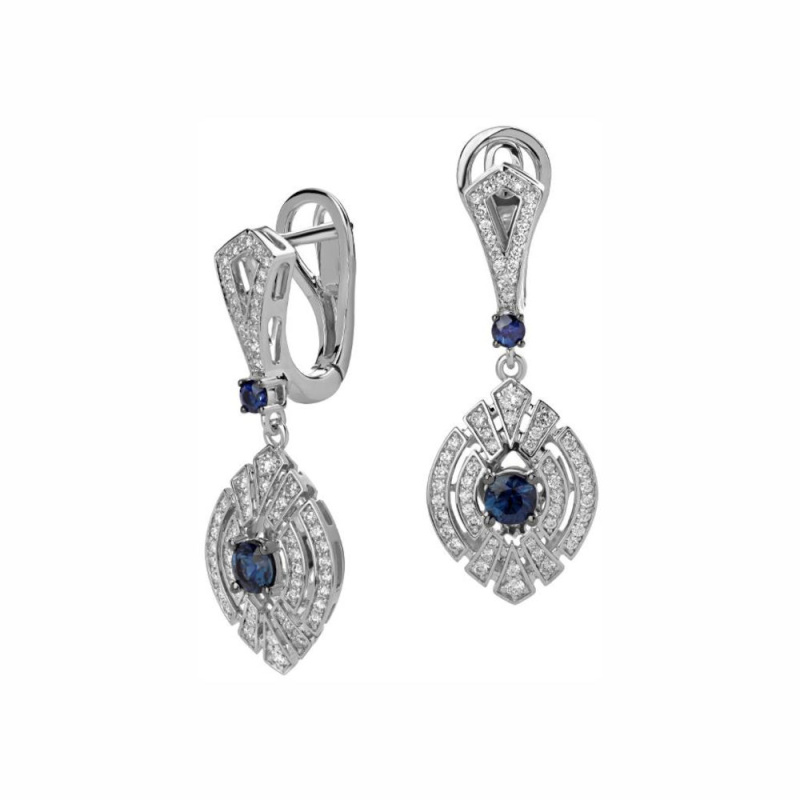 Серьги из белого золота 585 пробы с сапфирами и бриллиантами 01С6213083-2