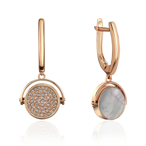 Серьги из красного золота 585 пробы с фианитами и перламутром 01С4116170-2