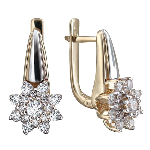 Серьги из желтого золота 585 пробы с фианитами 01С1312806Р
