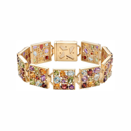 Браслет из желтого золота 585 пробы с цитринами, хризолитами и топазами 01Б330656-1