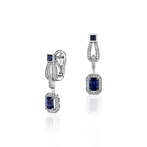 Серьги из белого золота 585 пробы с сапфирами и бриллиантами 01С6216307-1