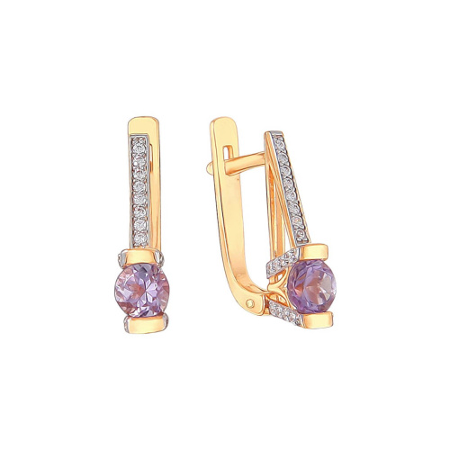 Серьги из красного золота 585 пробы с аметистами и фианитами 01С3110978-2 Серьги из красного золота 585 пробы с аметистами и фианитами 01С3110978-2