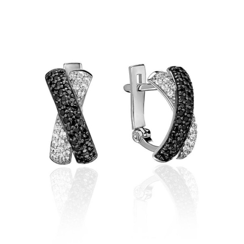 Серьги из белого золота 585 пробы с наношпинелью и фианитами 01С225944-1