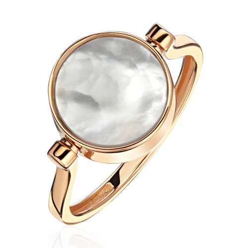 Кольцо из красного золота 585 пробы с фианитами и перламутром 01К4116170-2