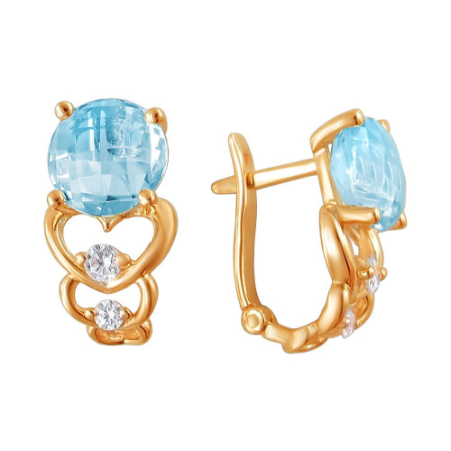 Серьги из красного золота 585 пробы с фианитами и топазами 01С3111952-1