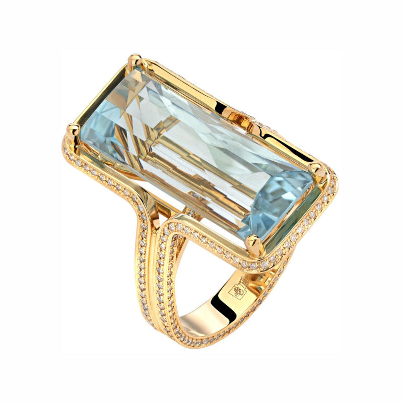 Кольцо из желтого золота 750 пробы с топазом и бриллиантами 01К646964-2