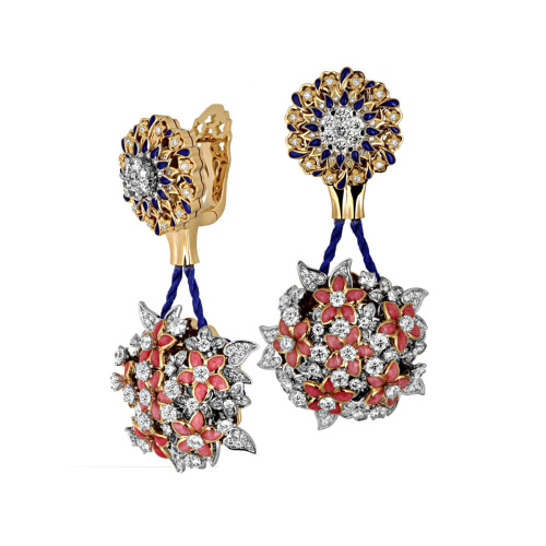 Серьги из комбинированного золота 750 пробы с бриллиантами и эмалью 01С684635ЭZL