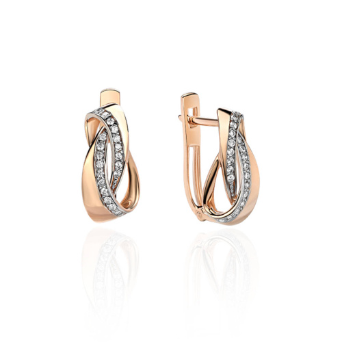 Серьги из красного золота 585 пробы с фианитами 01С1113689Р